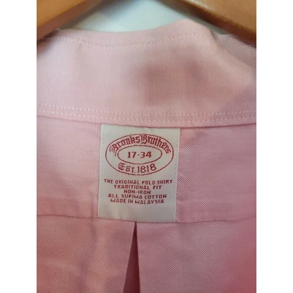 Brooks Brothers Men's Pink Supima Cotton Traditional Fit Button-Down Shirt 17-34 - Picture 2 of 3